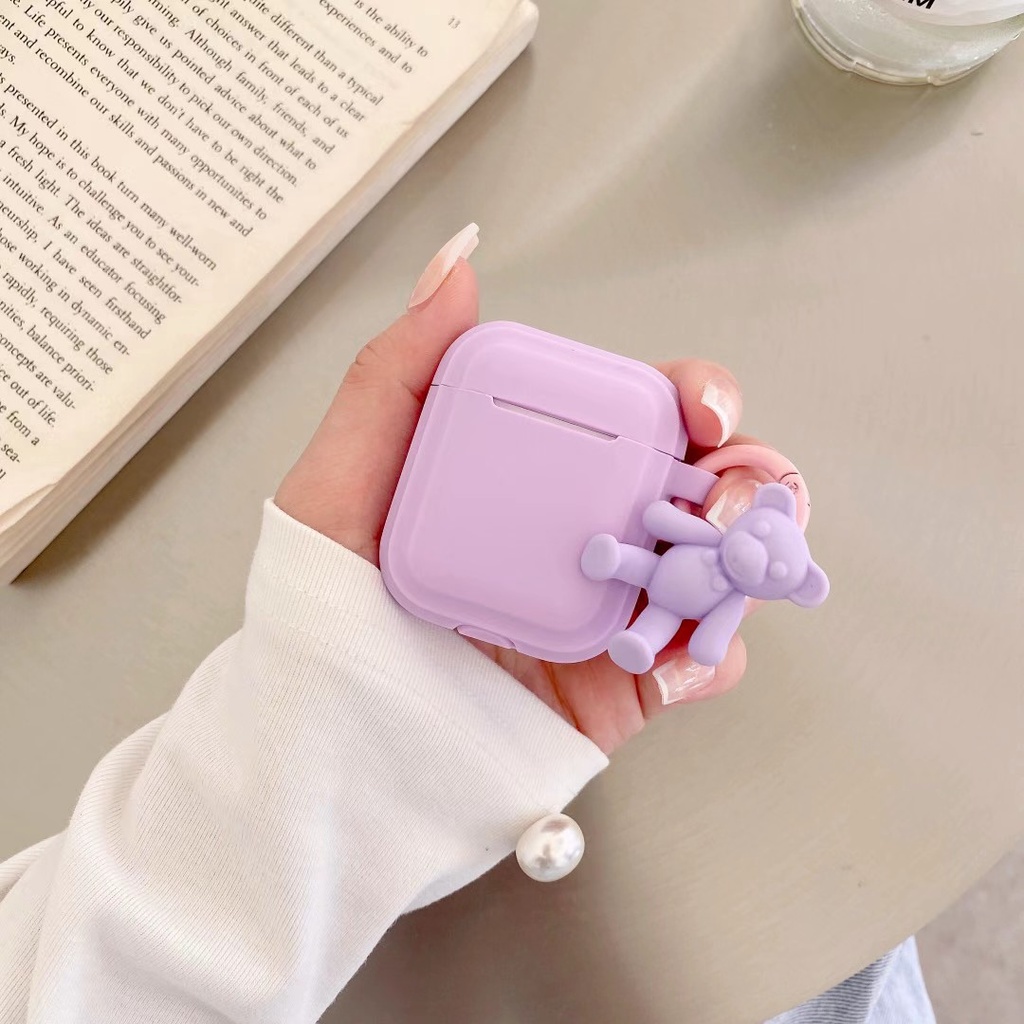 Vỏ Bảo Vệ Hộp Sạc Tai Nghe Bluetooth airpods 1 / 2 3 pro 2 Bằng Silicon Mềm Hình Gấu Dễ Thương Kèm Móc Tre