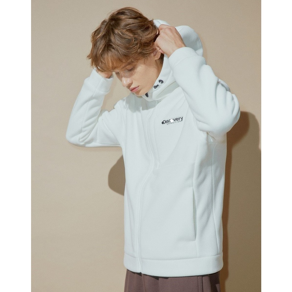 Áo Khoác Disc()very fleece tech zip jacket dành cho Nam. Chất nỉ lông cừu dày dặn. Trắng, zip trắng, zip túi.