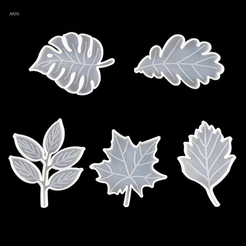 ARIN 5Pcs Leaves Coaster Silicone Resin Mold Tropical Maple Leaf Resin Casting Mold