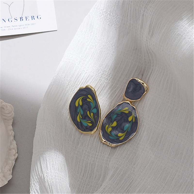 Original art graffiti oil painting earrings handmade smudge asymmetric earrings ear clip A760