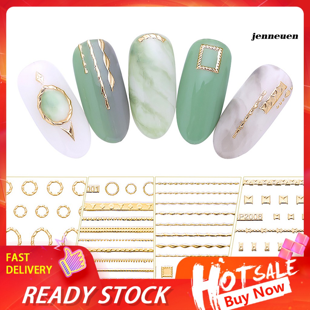 [Hàng mới về] Miếng Dán Trang Trí Móng Tay Họa Tiết Hình Học Đơn Giản Dành Cho Bạn Nữ