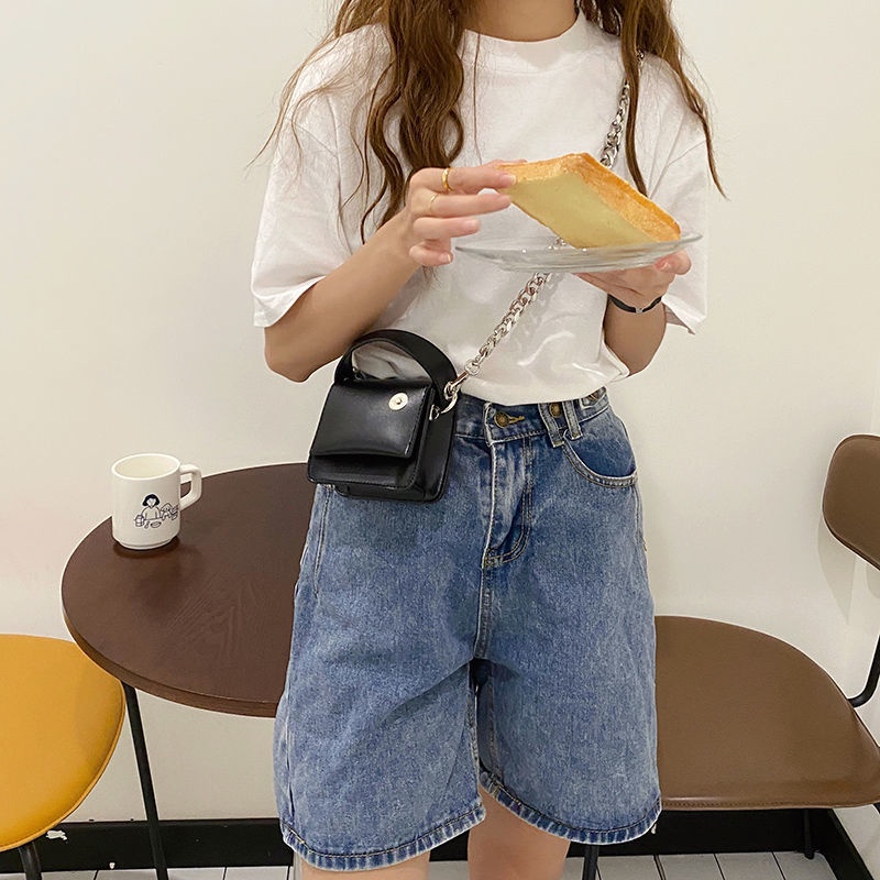 Túi đeo chéo mini dáng vuông nhỏ phối dây xích phong cách hàn quốc thời trang cá tính cho nữ