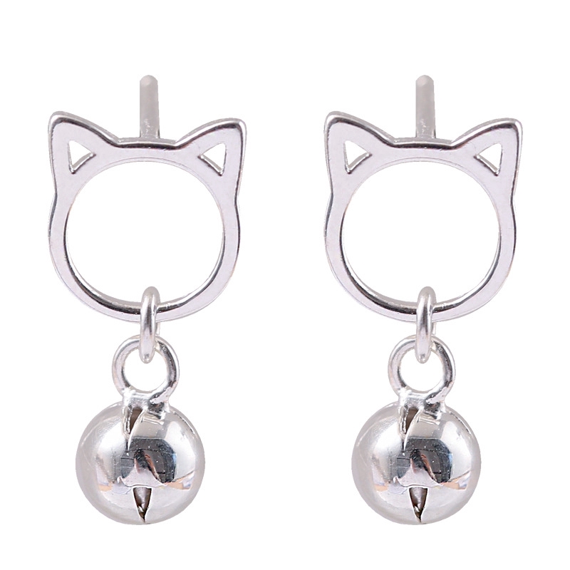 Exquisite earrings Con mèo Bông tai bạc Cat Bell Silver Earrings jewelry
