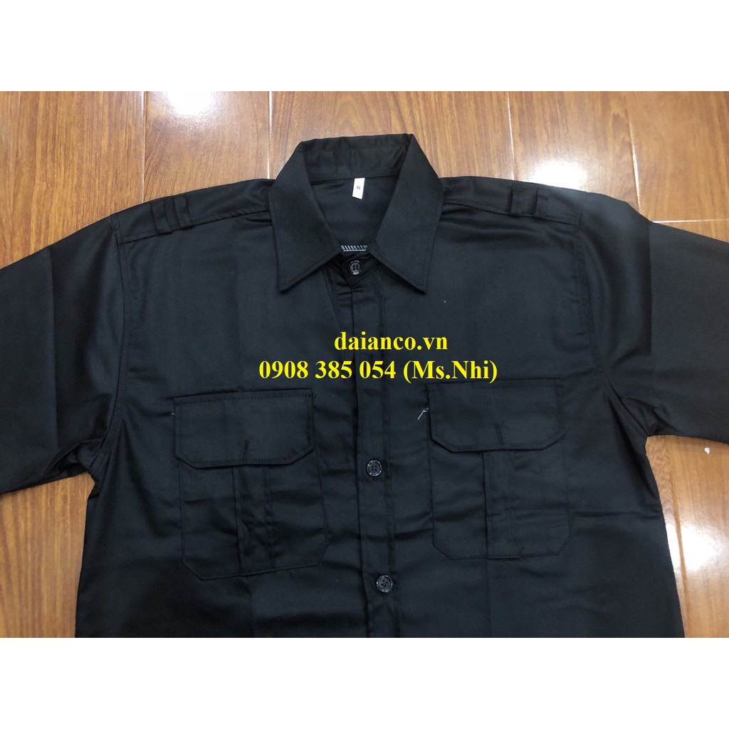 Áo vệ sĩ màu đen vải kaki 65/35 thấm hút mồ hôi- Hình thật, có sẵn