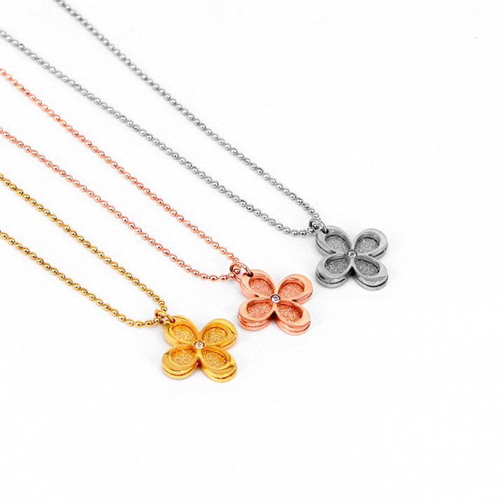Dây chuyền titan nữ bi rớt hoa 4 canh phun cát siêu đẹp, bền màu, sang trọng, đẳng cấp, hợp thời trang
