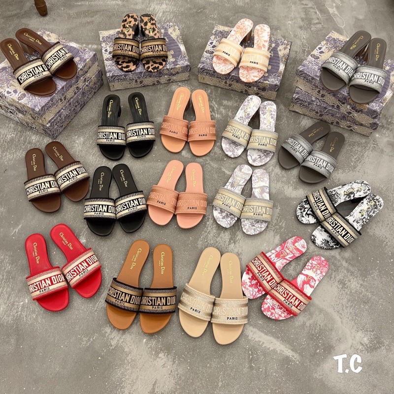 guốc dior quai ngang thổ cẩm