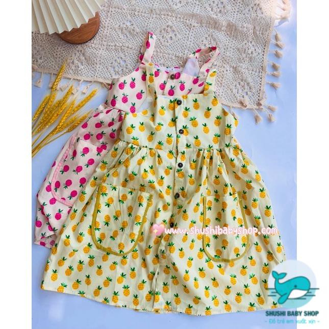[Rẻ vô địch] Váy Hai Dây Túi Đắp Quả Dứa Vintage Lót Vai Hàng Thiết Kế Xinh Đẹp