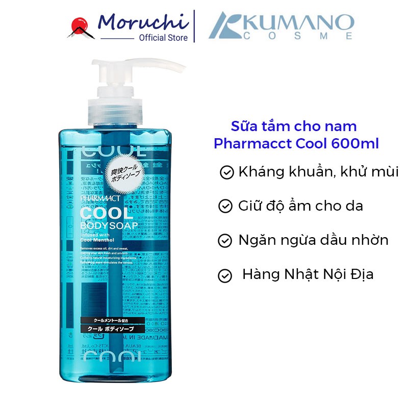 Sữa tắm nam Pharmaact Cool 550ml tinh chất bạc hà lô hội hàng Nhật nội địa Moruchi