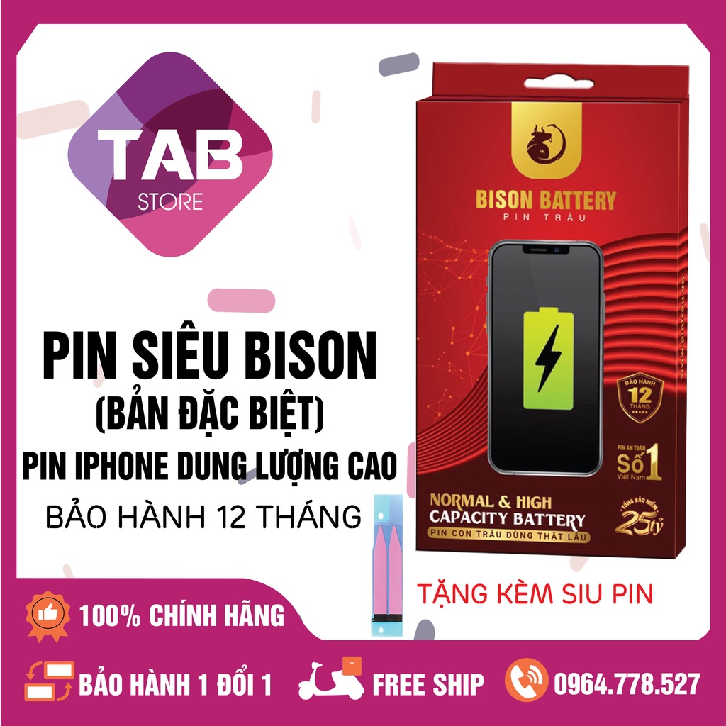 Pin Siêu Bison Bản Đặc Biệt - Pin IPhone Dung Lượng Cao - Bảo Hành 12 Tháng