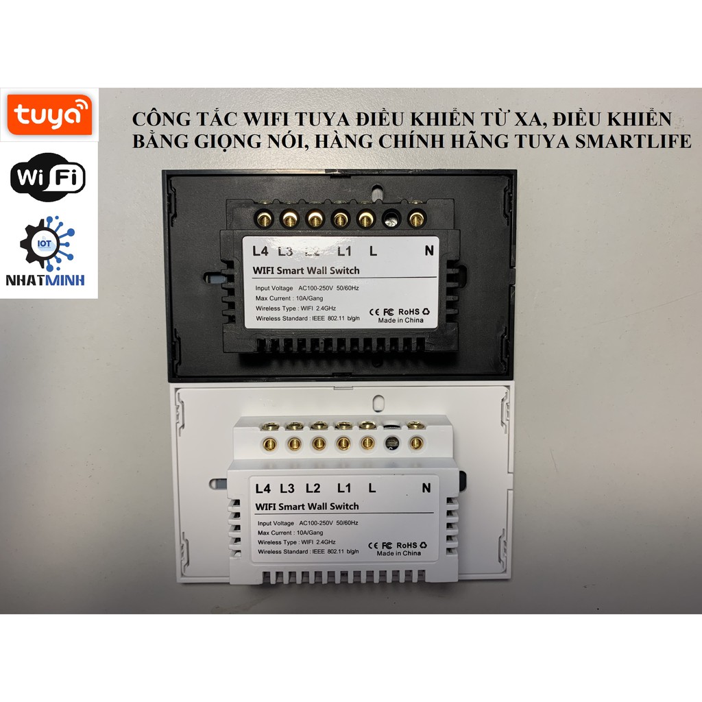 [bh 6 tháng]CÔNG TẮC TUYA (WIFI + RF433) 4 NÚT CHỮ NHẬT CẢM ỨNG