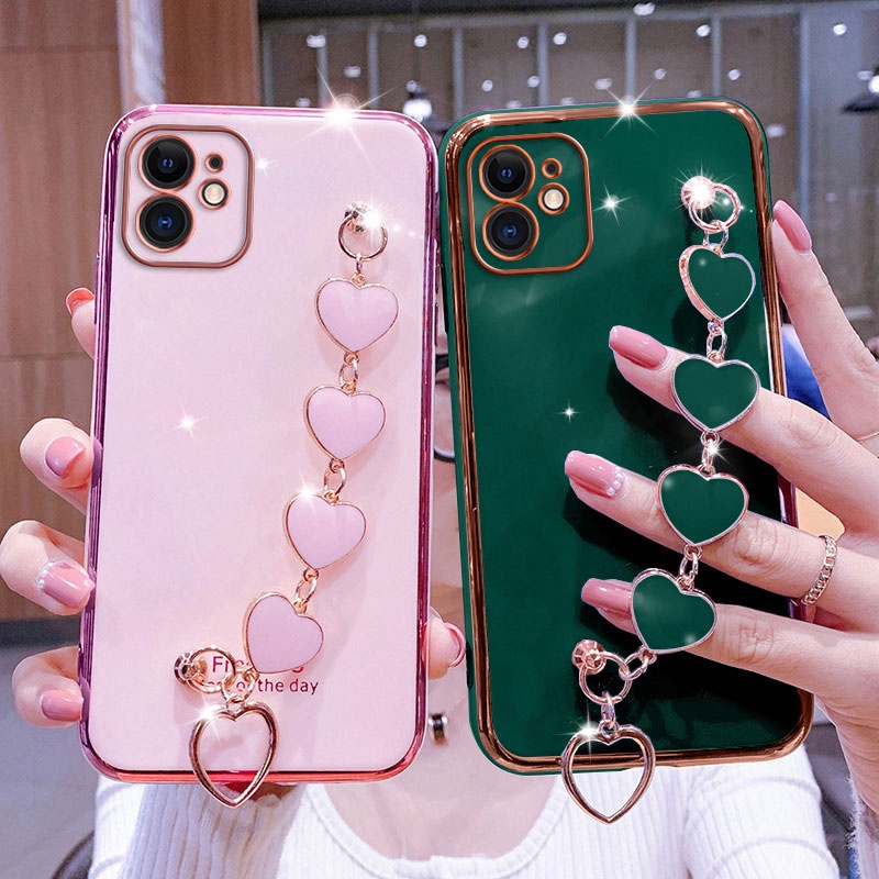 Ốp Điện Thoại Mềm Mạ Hình Trái Tim Cho OPPO A77 A57 A96 A95 A55 A54 A53 A52 A92 Realme C32 C35 C21 C20 C25