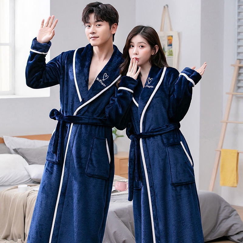 Áo Choàng Tắm/Ngủ/Ngủ Vải Lông Cừu San Hô Dày Dáng Dài Thời Trang Thu Đông Cho Nam Và Nữ | BigBuy360 - bigbuy360.vn