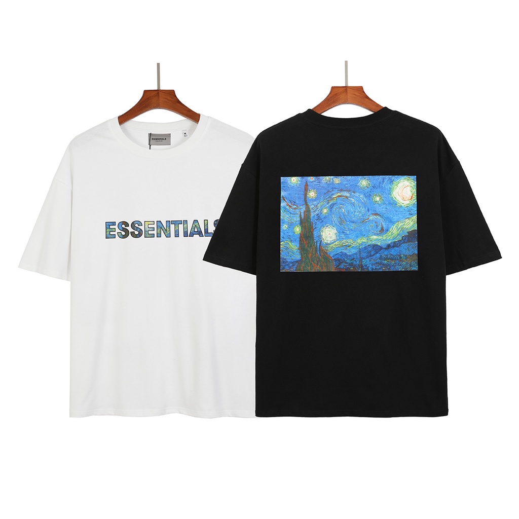 FEAR OFGOD Double Line ESSENTIALS High Street FOG Van Gogh Starry Print Tide Brand Short Sleeve Loose T-Shirt
