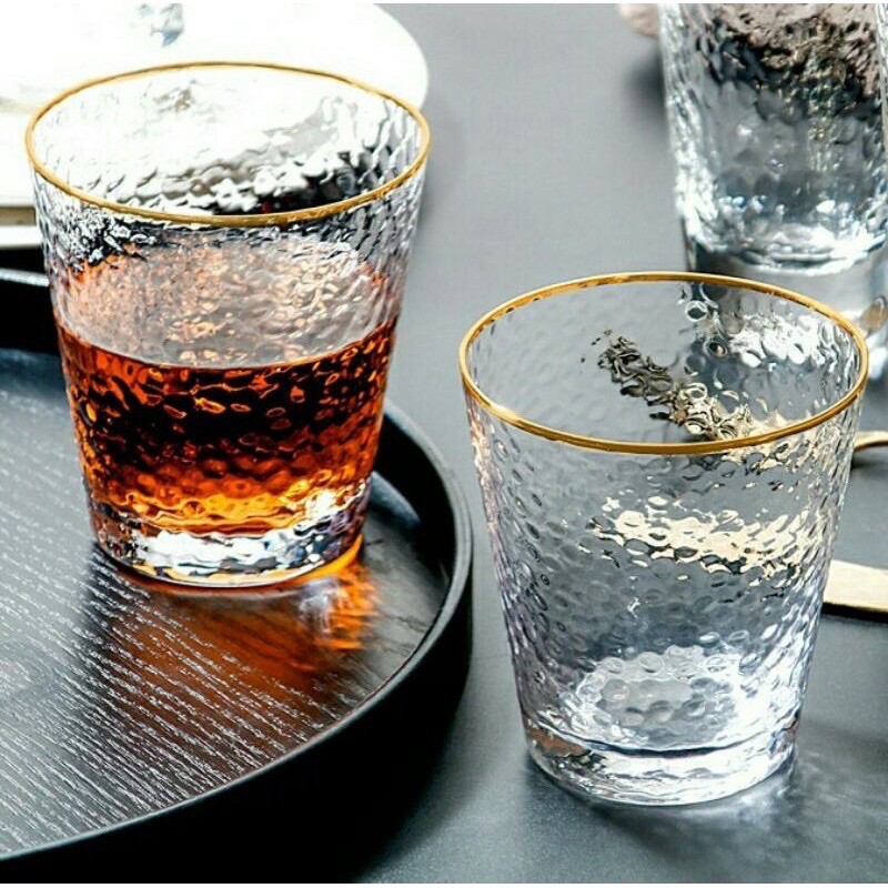 [Sỉ] Bộ 6 cốc ly thủy tinh trắng viền vàng chịu nhiệt uống nước, trà cà phê đẹp sang trọng 300ml