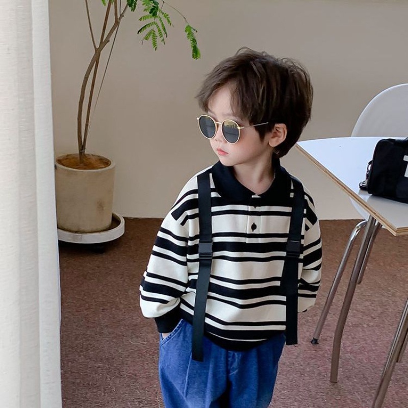 Áo Sweater Họa Tiết Kẻ Sọc Phong Cách Hàn Quốc Thời Trang Xuân Thu Mới Cho Bé Trai