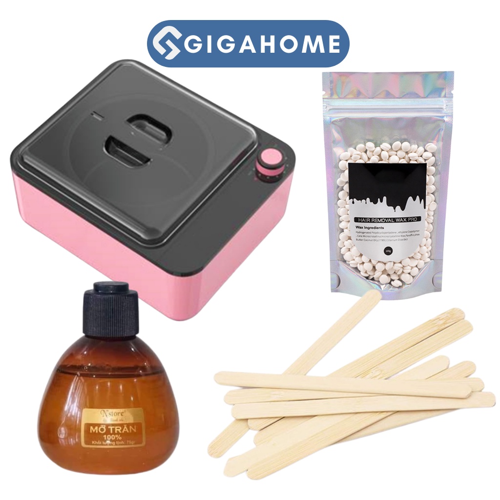 Combo Nồi Nấu Sáp Wax Lông Chống Dính + 100gr Sáp Cao Cấp + 75gr Mỡ Trăn Tặng Kèm Que GIGAHOME