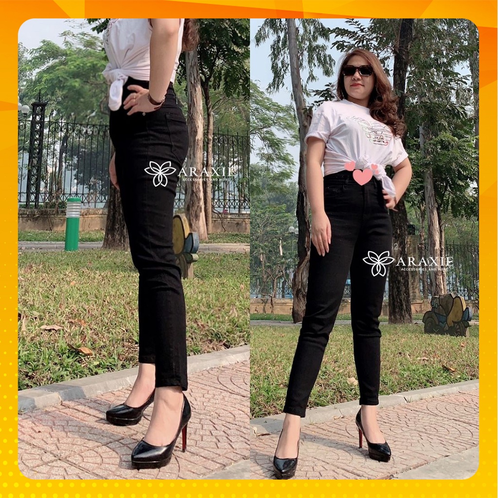 Quần bò baggy nữ Araxie quần jean baggy nữ lưng cao màu đen co giãn 4 chiều nâng mông kéo dài chân JABG03