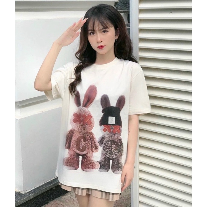 Áo Thun Tay Lỡ Đôi Thỏ Cute Hot Hit Đôi Nam Nữ From Rộng Oversize