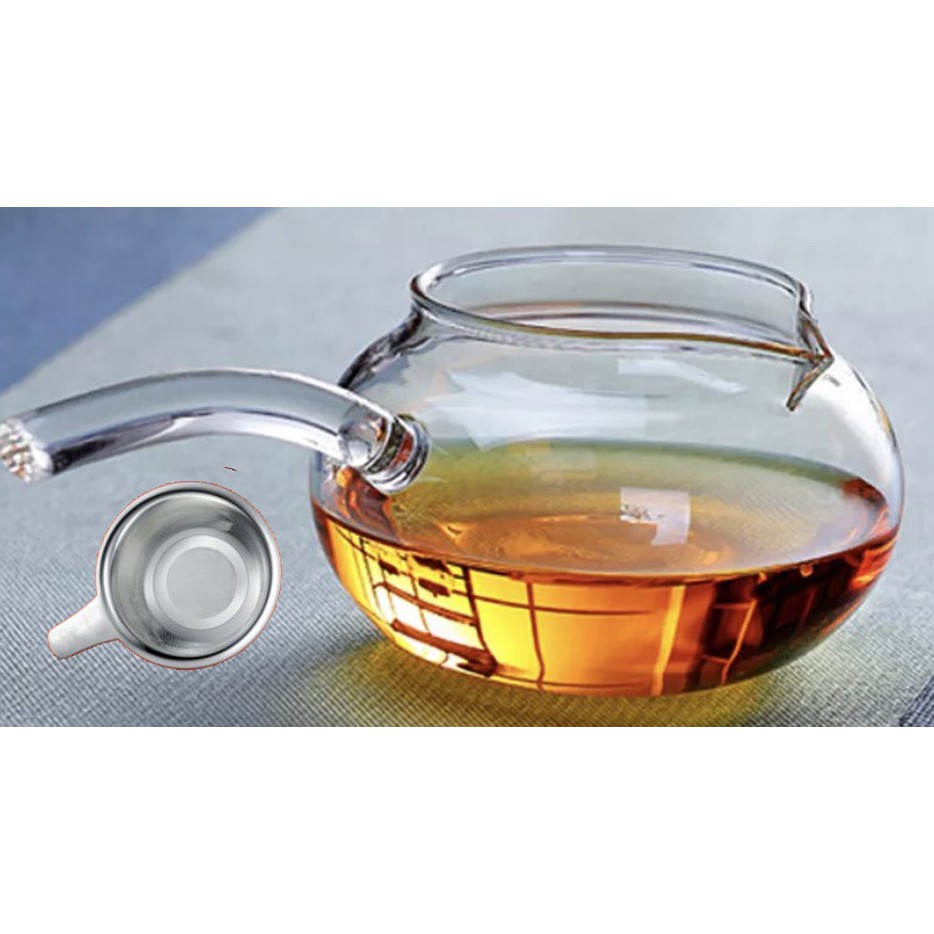 Bộ Tống Trà thuỷ tinh Lọc trà Inox Tay Cầm Bên Dày Dặn Bộ Đồ Trà Công Phu Cốc Công Đạo Thủy Tinh Trong Suốt Chịu Nhiệt