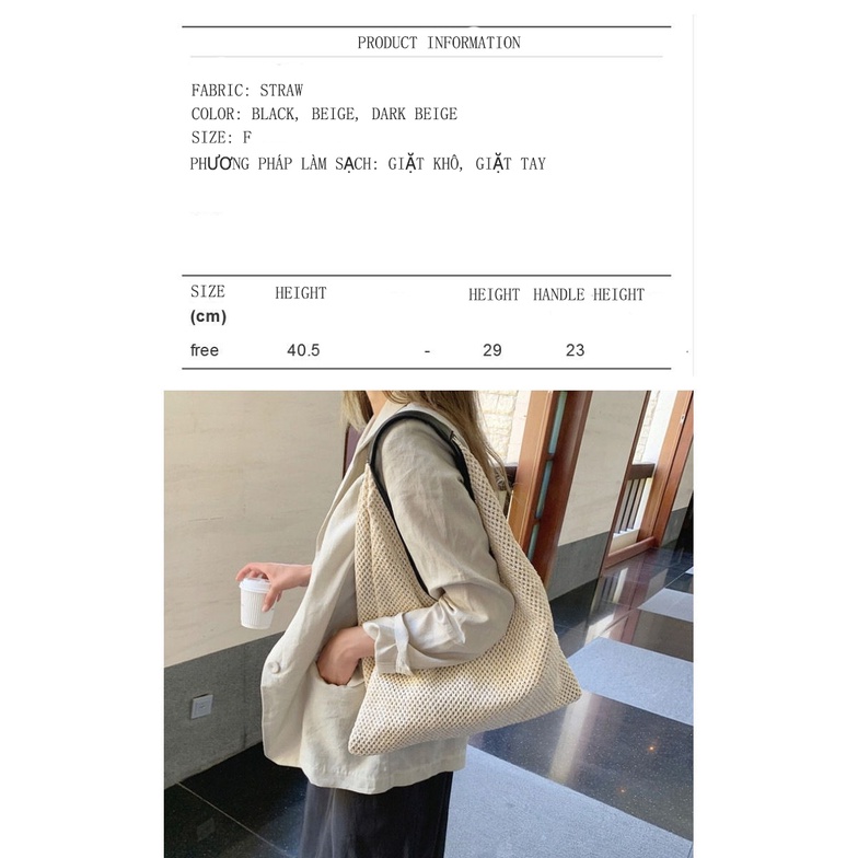 EnviroSax Túi cói đeo vai sức chứa lớn thời trang phong cách cho nữ