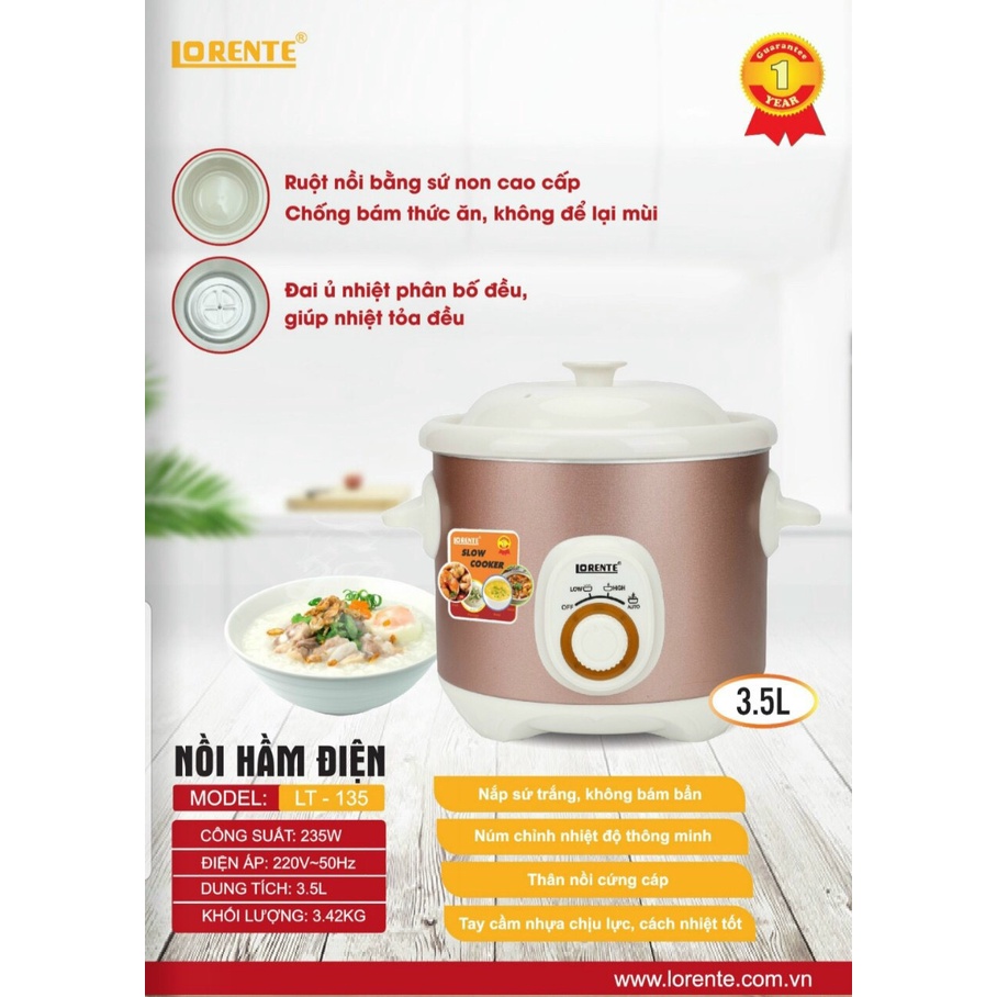 NỒI NẤU CHẬM - KHO CÁ LORENTE LT119-2.5lit/ LT135-3.5lit/ LT145-4.5lit