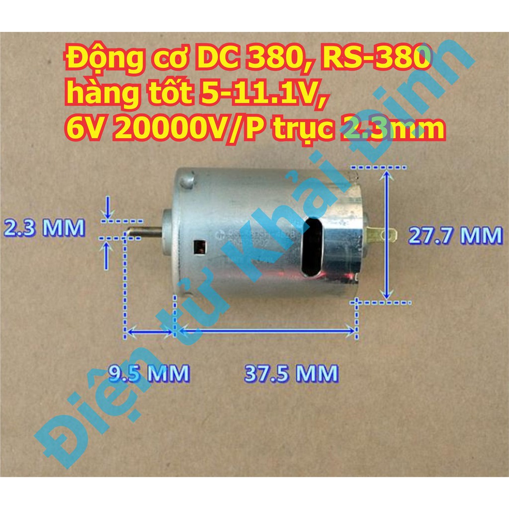 Động cơ DC Mabuchi 380, RS-380SH-4528 hàng tốt 5-11.1V, 6V/ 20000V/P trục 2.3mm kde5827