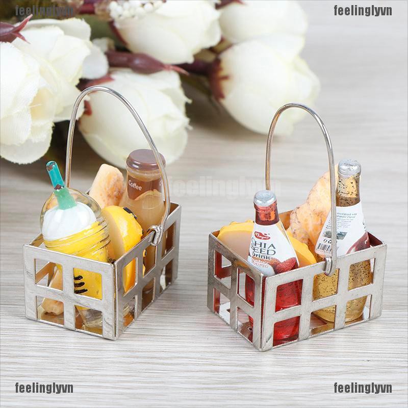 ❤TOP❤ Mô hình giỏ bánh mì kèm nước giải khát mini cho nhà búp bê ❤YO