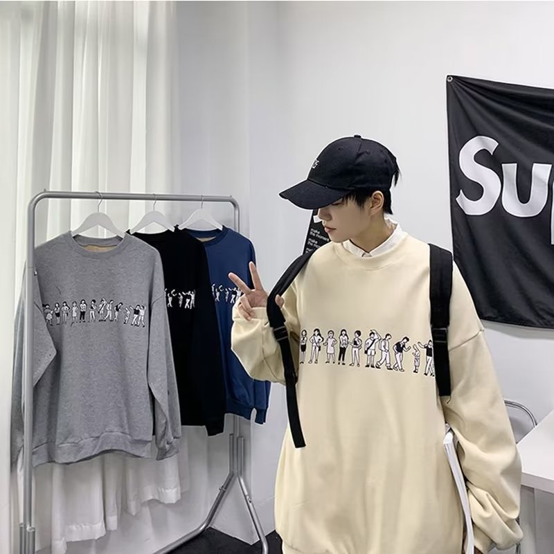 Áo Thun Tay Dài Cổ Tròn In Họa Tiết Hoạt Hình Phong Cách Hong Kong Thời Trang Mùa Thu Cho Nam Và Nữ