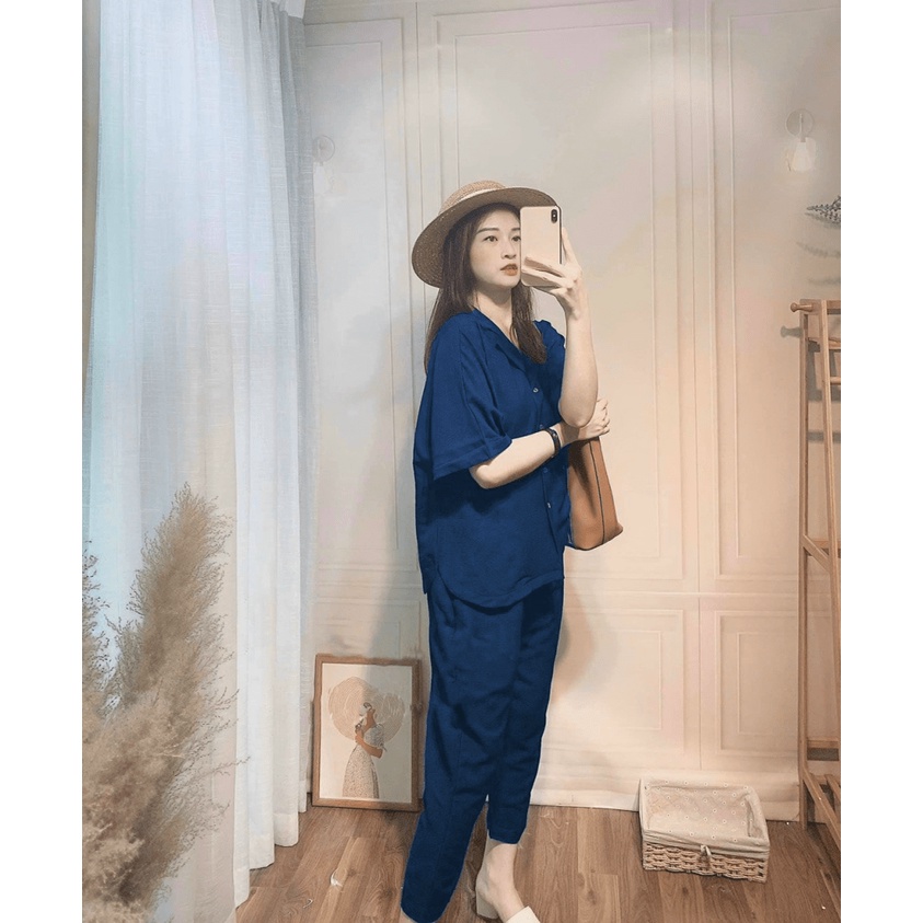 (Free Ship) Sét ĐŨi Sơ Mi Quần thụng Che Bụng Bự Siêu HOt Chất Vải MỊn Mát tt