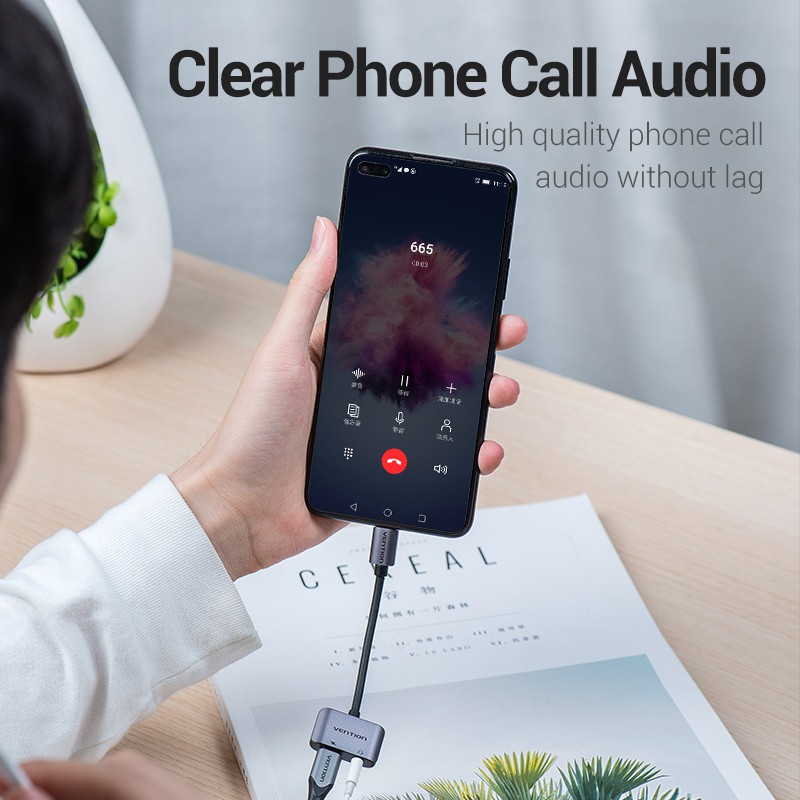Cáp chuyển đổi âm thanh Vention cổng USB-C sang 3.5mm với nguồn điện 2 trong 1