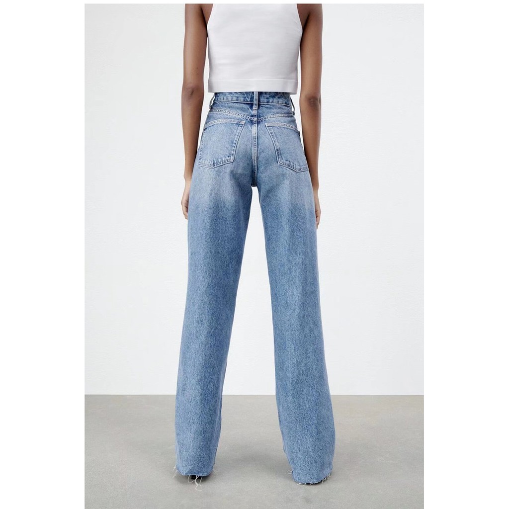 QUẦN JEANS RÁCH DÁNG WIDE LEG MÀU XANH - 6045/227