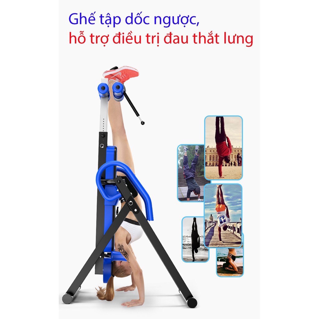 Ghế tập dốc ngược hỗ trợ điều trị đau thắt lưng bằng trọng lực tự thân - Máy tăng chiều cao ZQ-8801 - Bảo hành 1năm