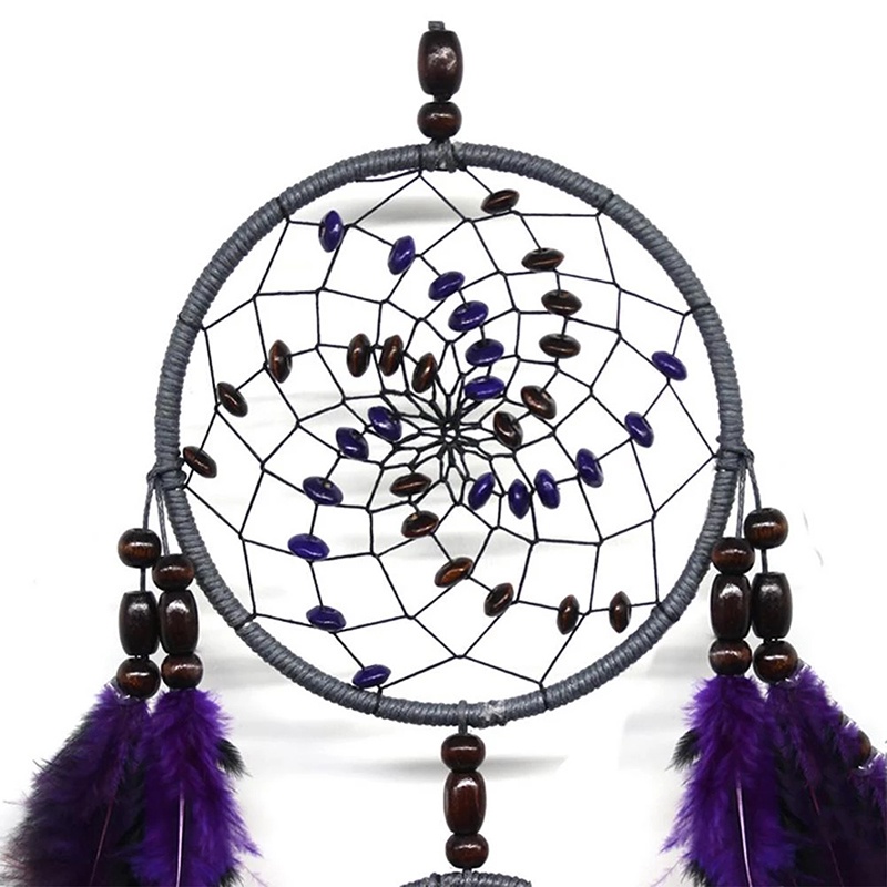 Dreamcatcher Đính Lông Vũ Màu Tím Treo Tường Trang Trí