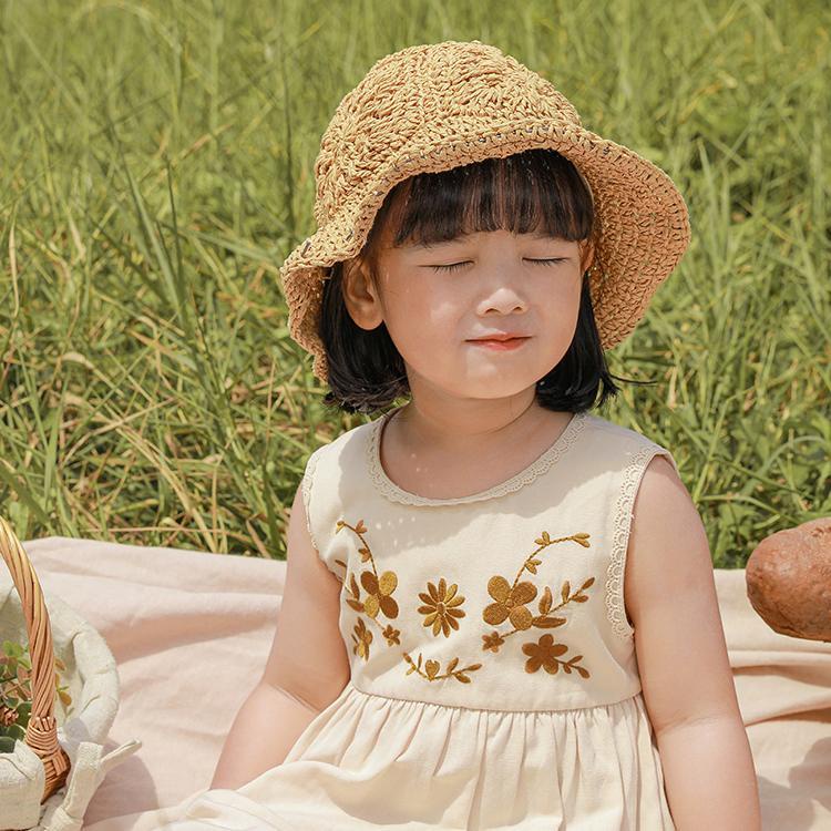 Đầm Cotton Hở Lưng Thêu Họa Tiết Màu Sắc Tương Phản Phong Cách Nhật Hàn Thời Trang Mùa Hè Cho Bé Gái 2022