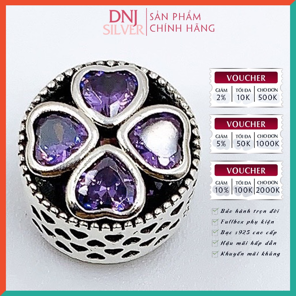 [Hàng cao cấp] Vòng tay bạc 925 cao cấp dành cho nữ - Vòng tay charm bạc đá tím, ý nghĩa tình yêu, thủy chung - DNB002