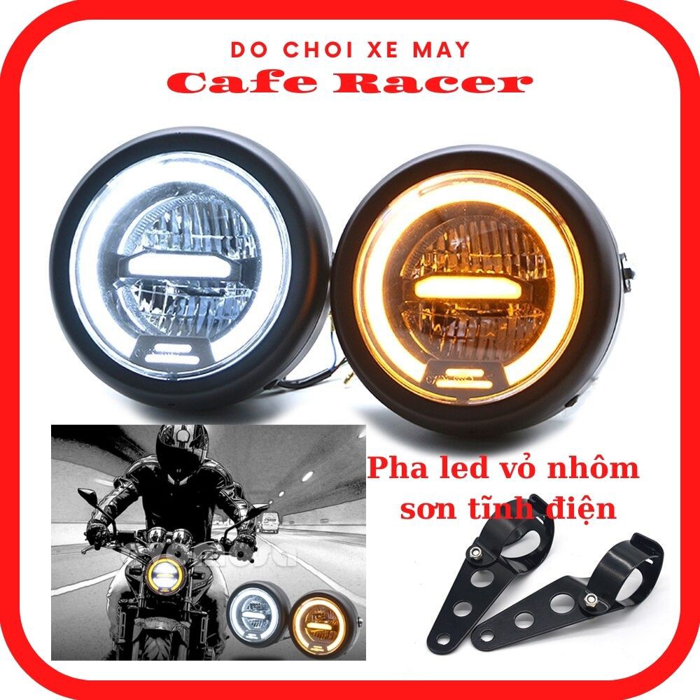 Đèn pha led ⭐𝑭𝑹𝑬𝑬𝑺𝑯𝑰𝑷⭐  Đèn pha led xe máy class độ Harley Cafe Racer Chopper Bobber CG125 GN125