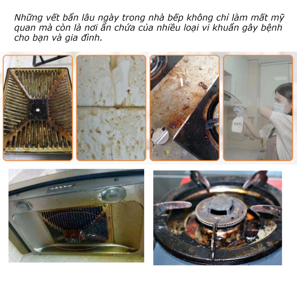 Chai xịt làm sạch vệ sinh bếp đánh bay dầu mỡ JNX 500ml dạng bọt CS1598