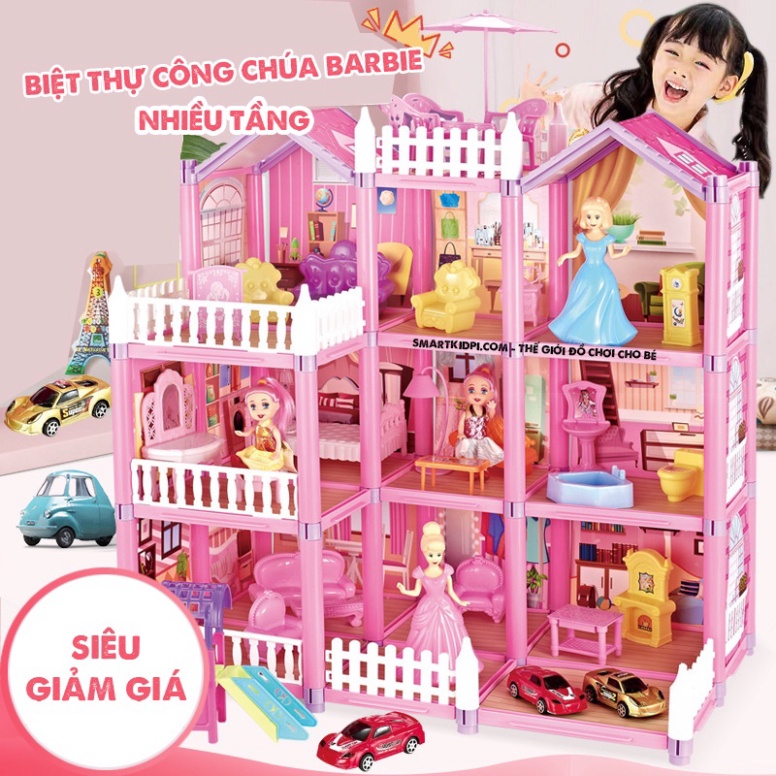 Đồ Chơi Lắp Ráp Ngôi Nhà Búp Bê, Biệt Thự Công Chúa Barbie kích thước lớn