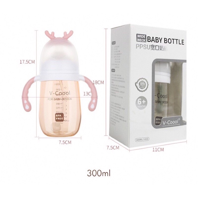 Bình sữa Vcoool, Babuu PPSU 210ml/240ml/300ml tặng kèm 1 núm