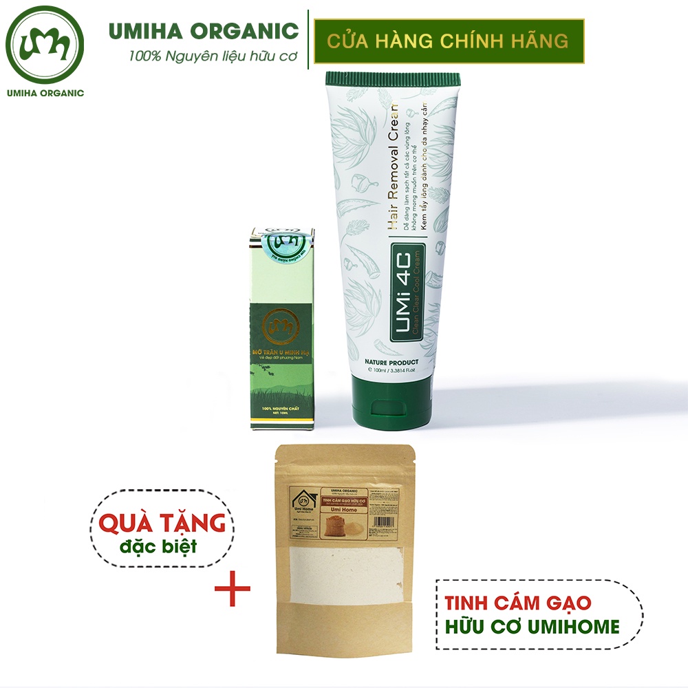 Triệt lông Nách vĩnh viễn UMIHA ORGANIC tại nhà hiệu quả với Mỡ trăn U Minh Hạ 10ml và Kem tẩy lông Umi 4C 100ml