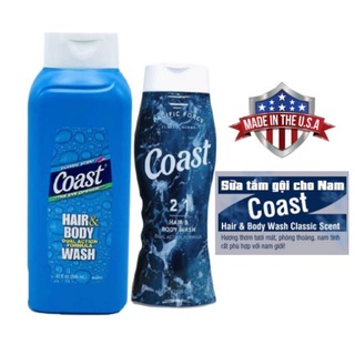 Sữa Tắm Coast - Dầu Tắm Gội Coast Mỹ 2 in 1 Coast Hair & Body Wash Classic Scent Pacific Force 532ml 4.9