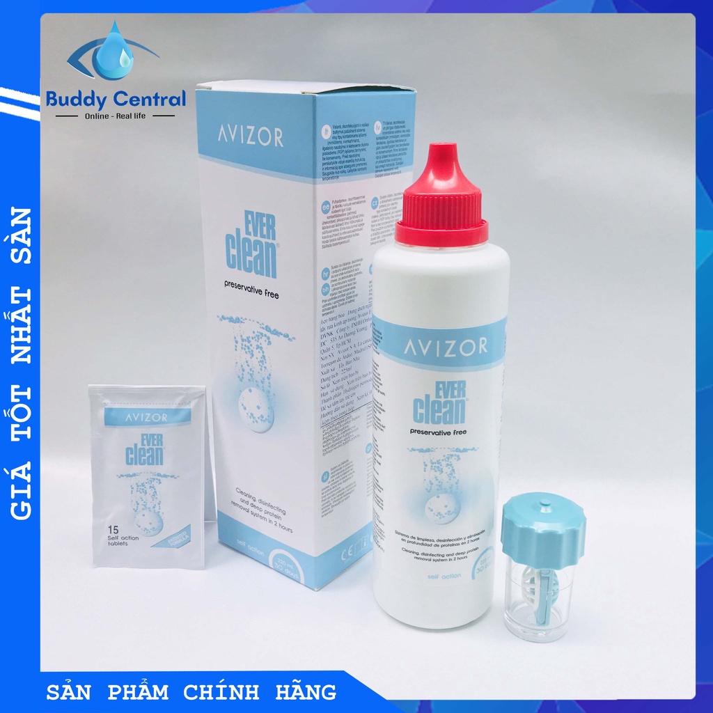 Combo 5 dung dịch khử trùng và diệt khuẩn lens kính áp tròng cứng Ortho-K Avizor Ever Clean 225ml