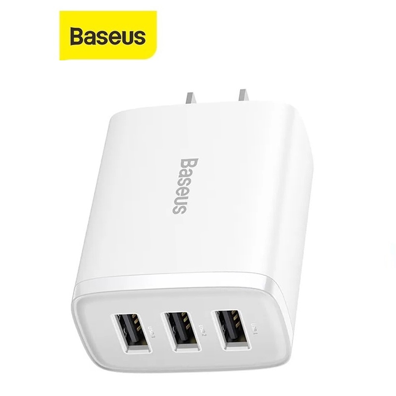 Cốc sạc nhanh 17W Baseus Compact Charger chân cắm CN 3 cổng USB sạc nhiều thiết bị cùng lúc