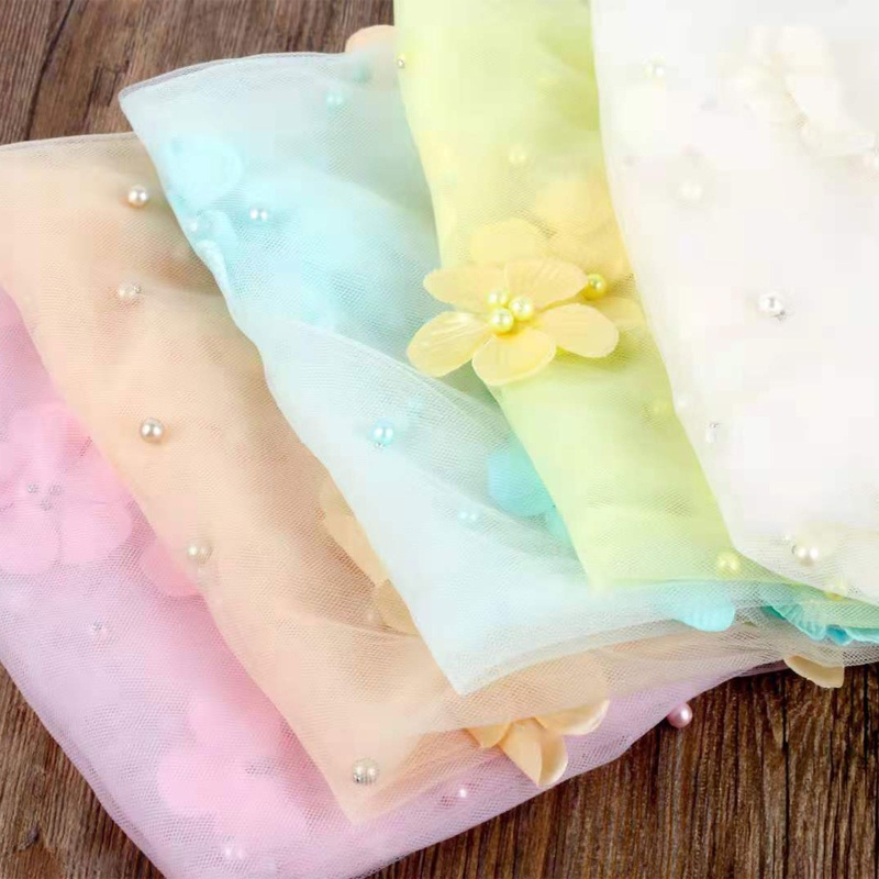 Chăn Quấn Vải Lưới Trong Suốt Phối Hoa Đính Ngọc Trai Dùng Làm Đạo Cụ Chụp Ảnh Cho Bé Sơ Sinh