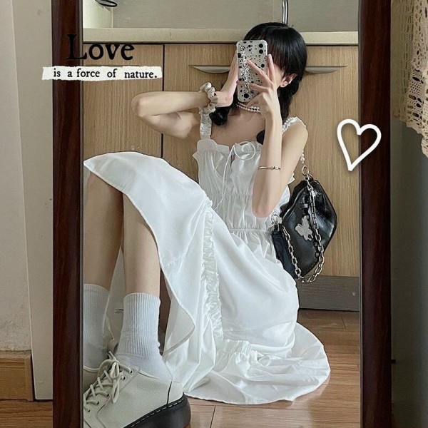 [Freeship] Váy 2 dây Chun Ngực Màu Trắng Dáng Maxi, Đầm Nữ 2 Dây Công Chúa Bánh Bèo Chất Mịn Đẹp,V19 | BigBuy360 - bigbuy360.vn