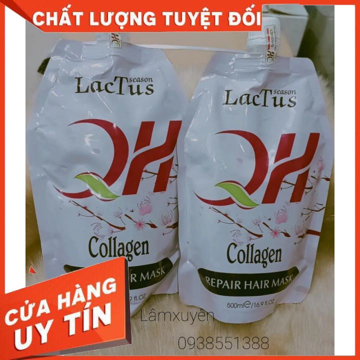 Kem hấp tóc COLLAGEN QH LACTUS dưỡng sinh phục hồi dưỡng sâu 500ml  cung cấp dưỡng chất giúp tóc chắc khoẻ