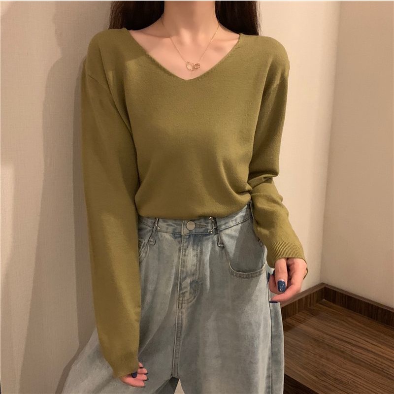 Áo Thun Nữ Dài Tay Cổ Chữ V Phong Cách Mới