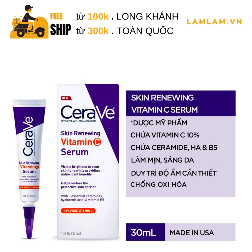 Tinh chất sáng da mờ thâm CeraVe Skin Renewing 10% Vitamin C ( 30mL )