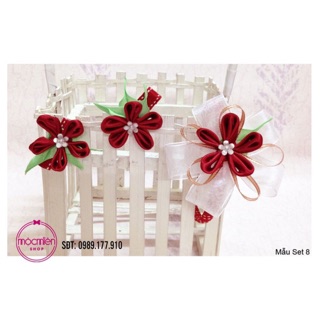 Set băng đô ruy băng hoa voan đỏ