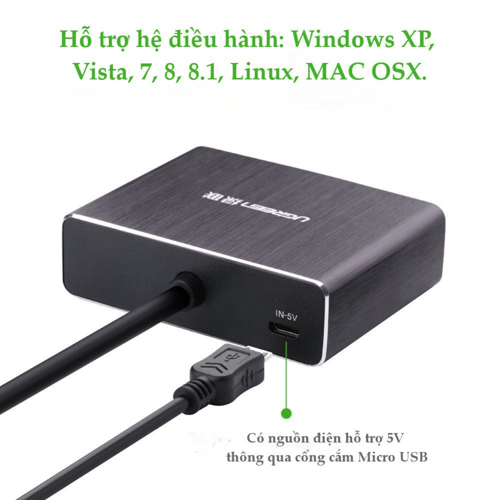 Cáp chuyển HDMI sang VGA có SPDIF 5.1 và Audio 3.5mm dài 0.5m UGREEN 40282